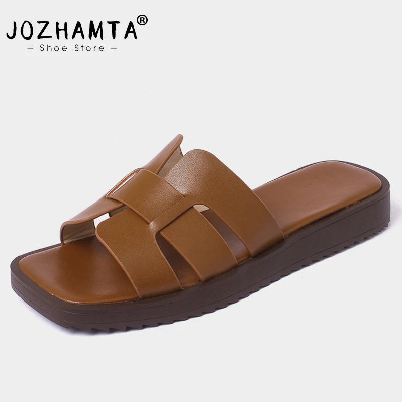 JOZHAMTA taglia 34-40 Flats pantofole per donna vera pelle tacchi bassi scarpe estive donna 2023 roma Slides sandali Casual con plateau