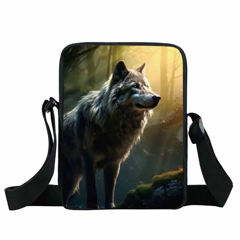 Borse a tracolla Creative Animal Wolf Magic Colorful mystery Wolf Illustration borsa a tracolla uomo donna Book Bag Messenger Bags