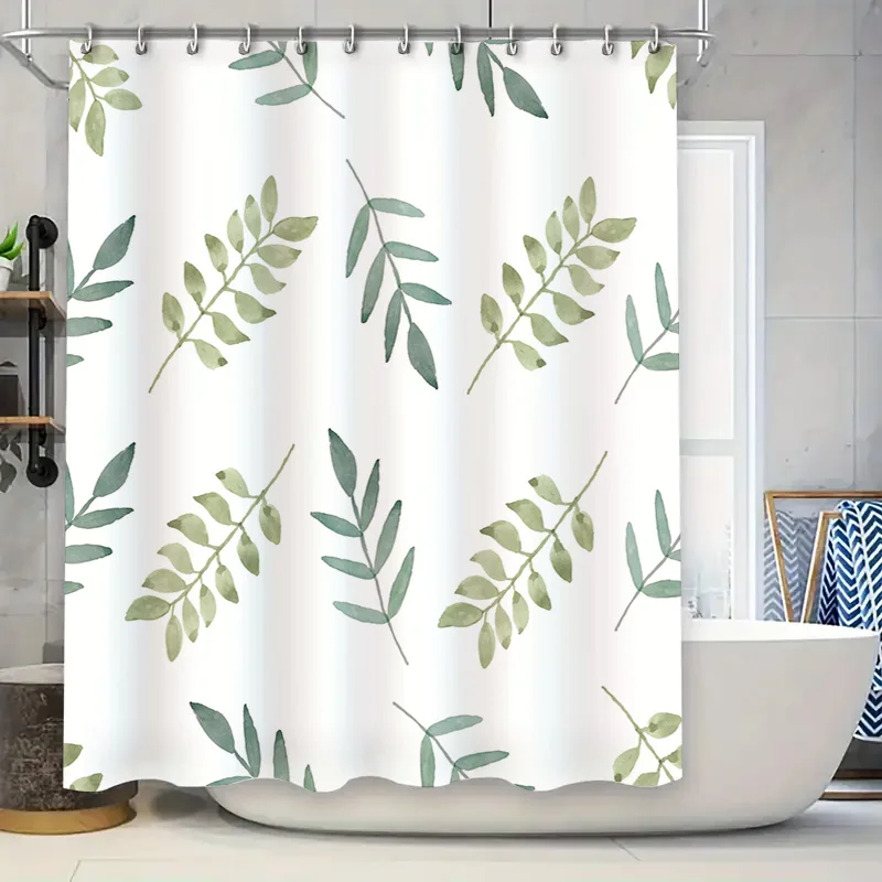 

Занавеска для душа с зелеными листьями, водонепроницаемый коврик для ванной, акварельный узор, декоративный набор подкладок для ванной комнаты