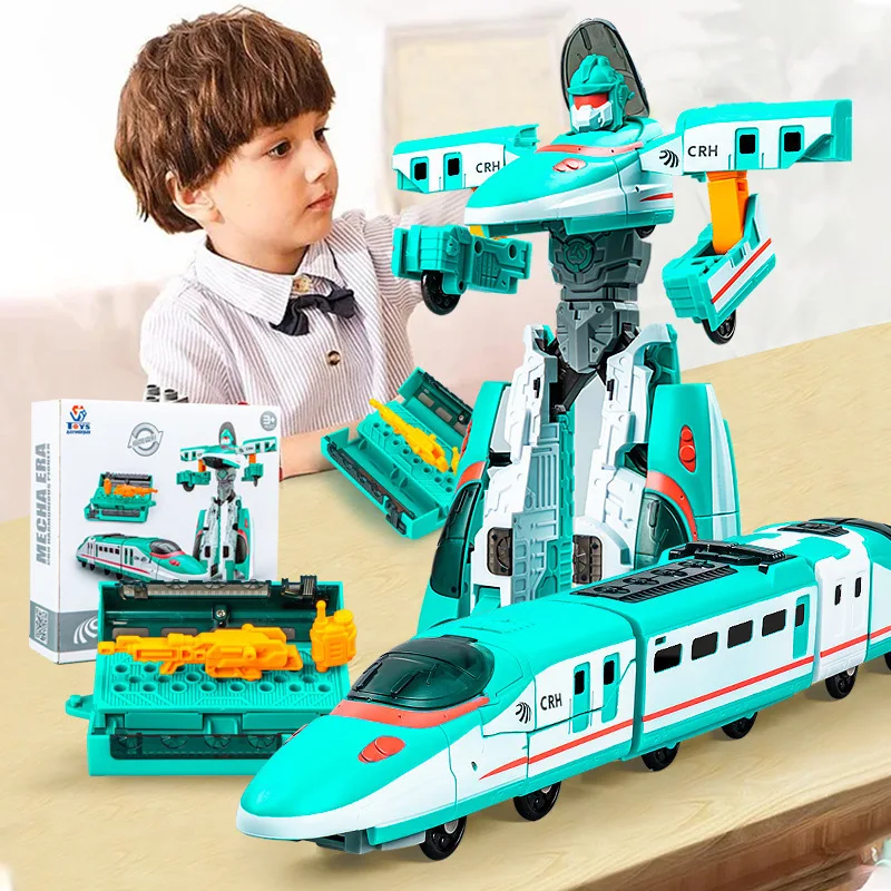 Tren Mech Warrior 2 y 1 robots de transformación, rompecabezas artesanal transformación Manual coche de juguete inercial Abs ambiental para niños