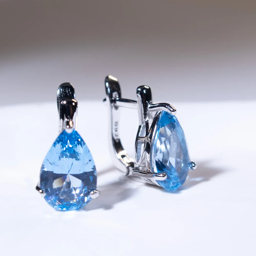 Pear Clip Earrings Blue Topaz Earring for Woman Elegant Woman‘s Earrings Fashion Jewelry