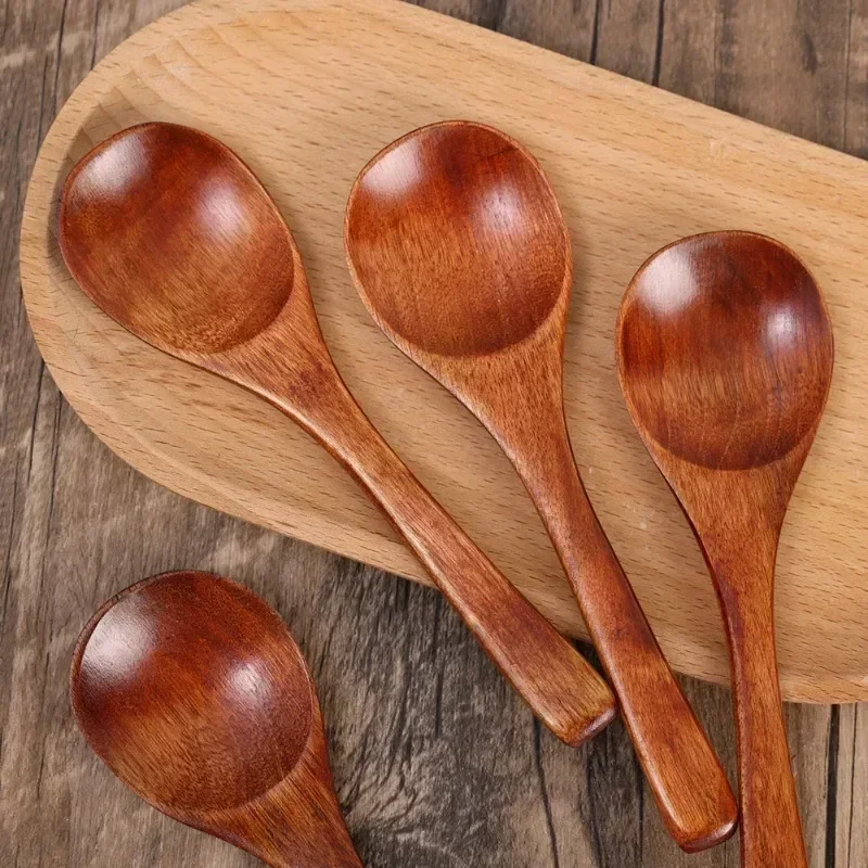 1/4Pcs Wooden Spoon Bamboo Kitchen Korean Style Natural Wood Soup Spoons Mirror Polishing Tableware Honey Coffee Dessert Scoop