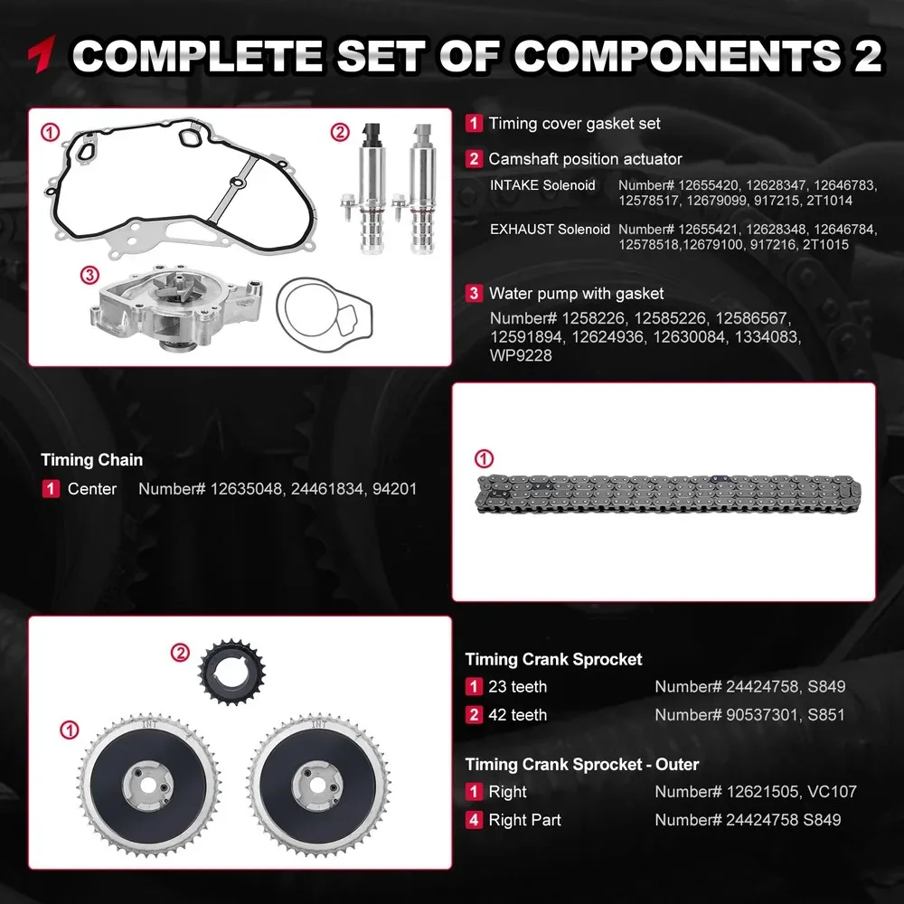 9-4201S 9-4201SX 94201SX 9-4202S 94202S Timing Chain Kit with Water Pump for Chevy GMC Pontiac Buick Equinox 2.2L 2.4L 94201S