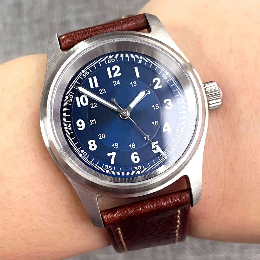 Tandorio 316L Steel Waterproof 20bar Automatic Male Watches Blue Pilot Wristwatch NH35 PT5000 Field 36mm Saat Erkek Otomotik