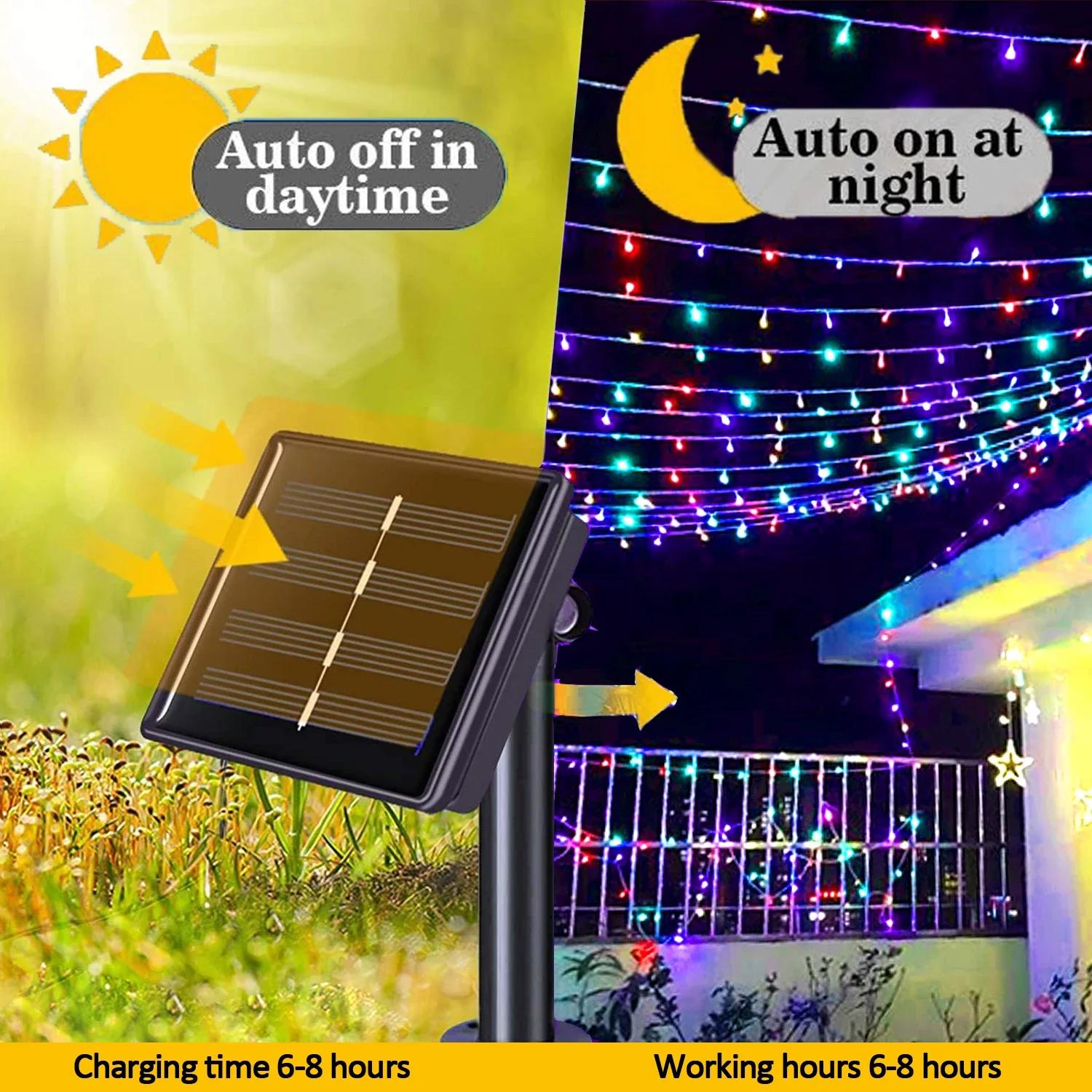 8 Modes Solar String Lights Outdoor Waterproof Fairy Lights Home Gardens Wedding Party Christmas Tree Decorations Solar Powered