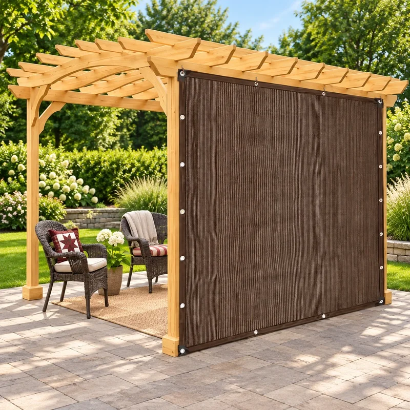 Brown UV-Blocking Sun Shade Net Canopy, Durable Outdoor Shelter for Garden, Pool, Camping & Picnic