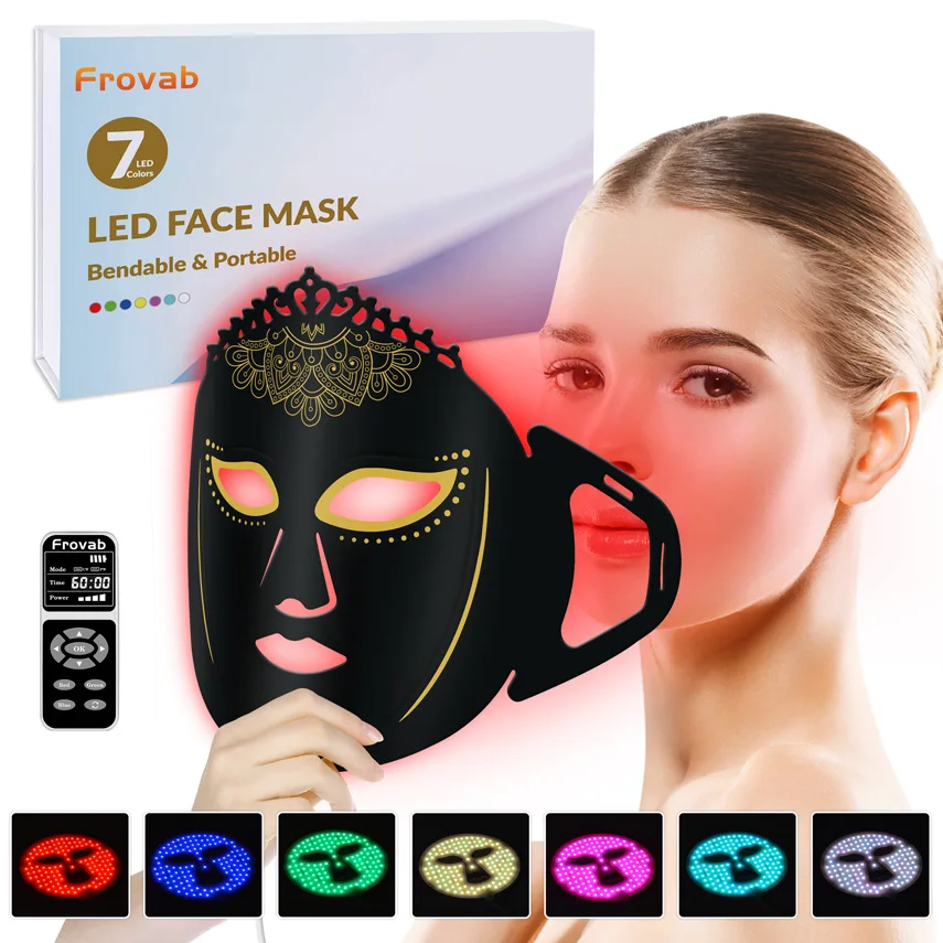 Frovab 7 in 1 Colors led light treatment mask red infrared light phototherapy beauty device pdt for Anti-Aging Skin Repair