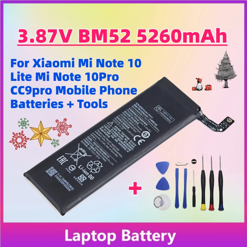 

Fast Shipping In Stock 3.87V BM52 5260mAh Battery For Xiaomi Mi Note 10 Lite Mi Note 10Pro CC9pro Mobile Phone Batteries + Tools