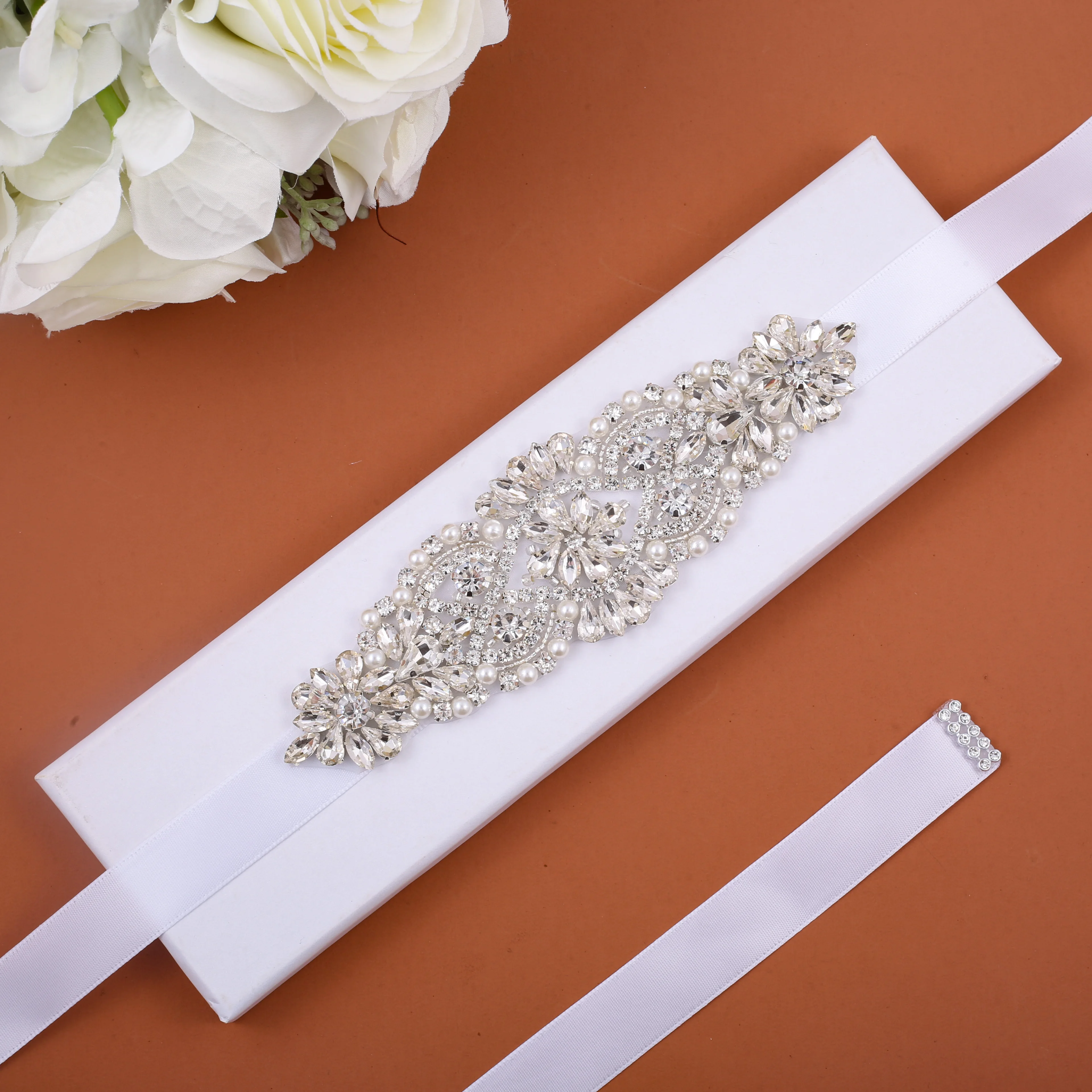 NZUK Silver Crystal Bridal Belt With  Hand-made Rhinestone Diamond Wedding Belts For Wedding Dress Accessories