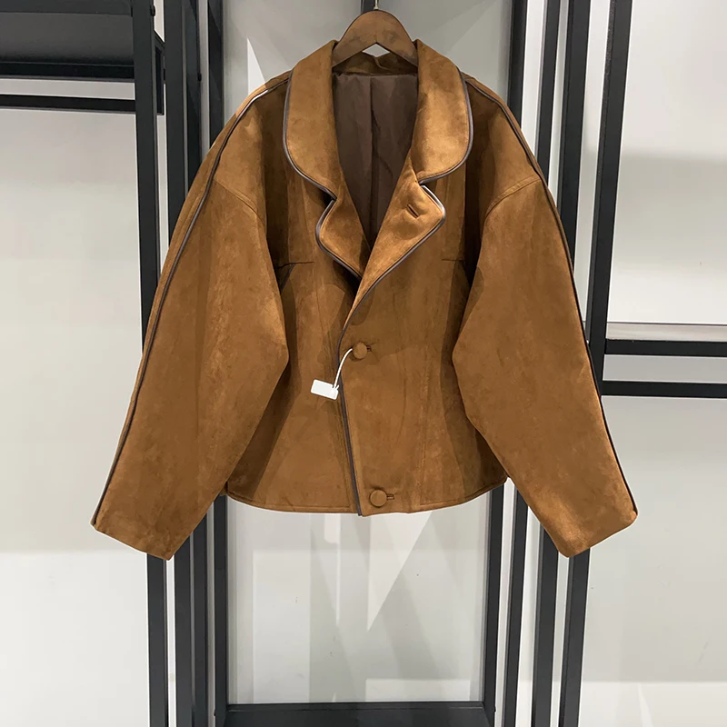 カレフルレザー ジャケット レディース テーラード エイプ モーターサイクル スレカラー フリップ PUレザー オートバイ アウター フレンチスレ ルーズフィット