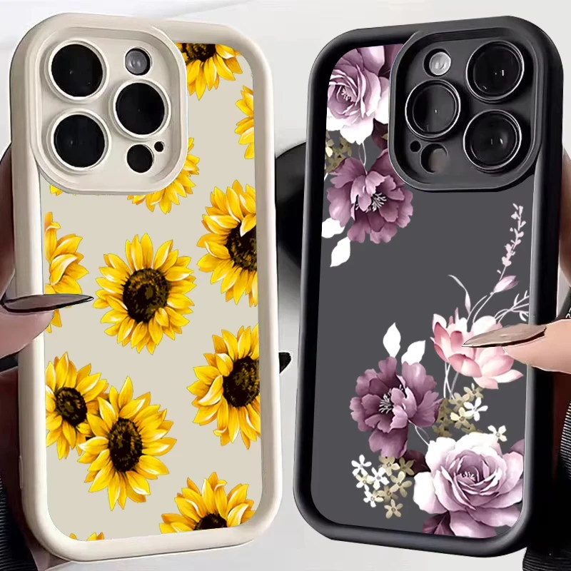 Purple Flower Phone Case For iPhone 14 15 16PLUS 11 12 13PROMAX 17AIR Shockproof Flower Cover