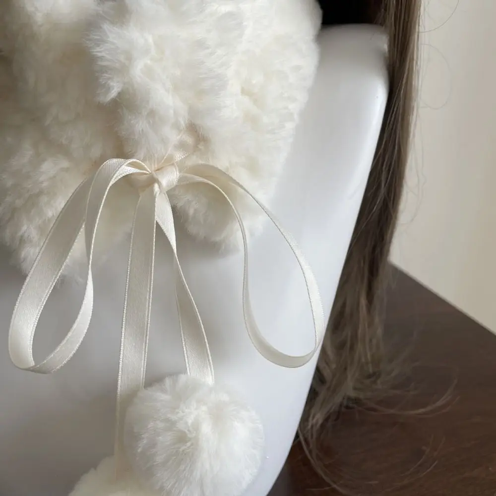 Windproof with Plush Balls Neck Warmer Thickening Winter Warm Cross Scarf Lamb Wool Neck Scarf Women