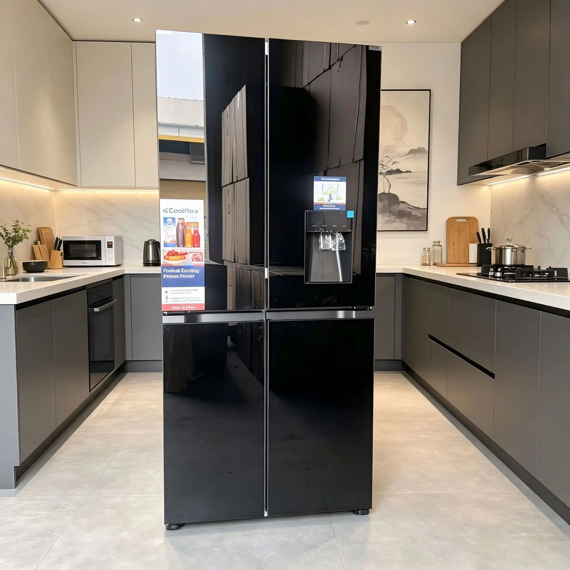 Cross‑Border French 4‑Door Refrigerator, Air‑Cooled No‑Frost Large Capacity Fridge with Built‑in Water Dispenser
