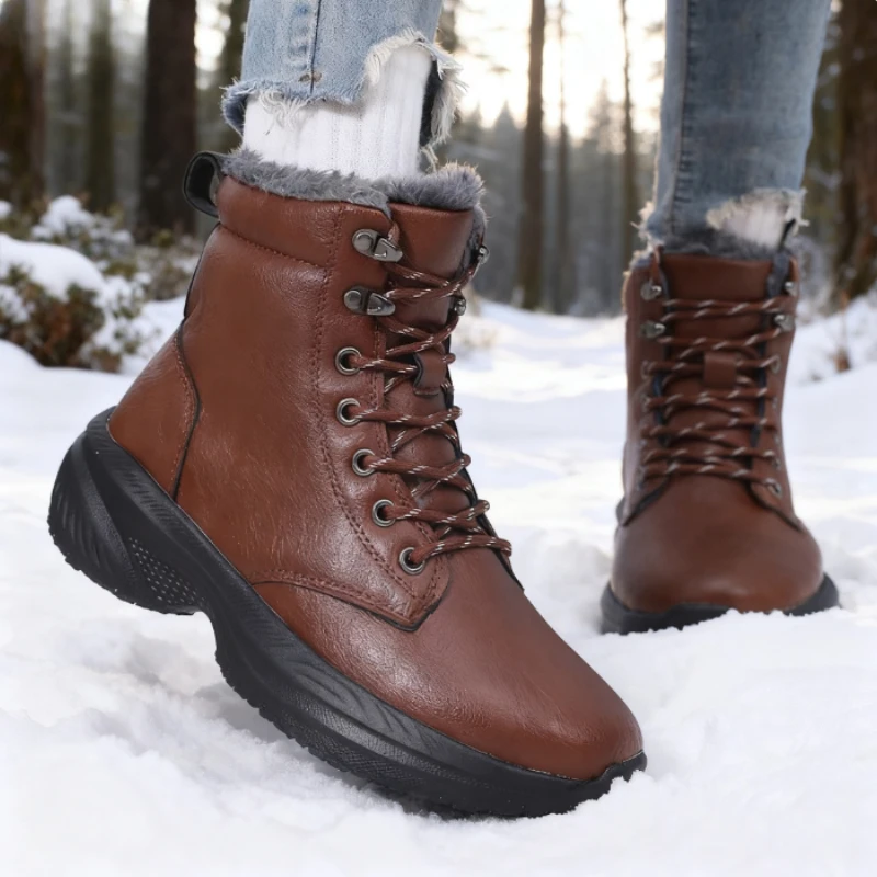 

Unisex Wide Winter Toe Shoes Snow Boots for Women Fur Lined Ankle Boots Platform Causal Warm Shoes Lace-Up Cold Weather Boots