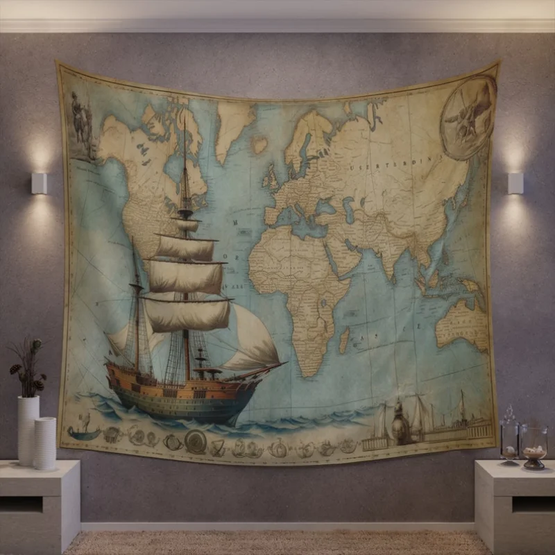 VIKAMA Children's World Map Tapestry Polyester Fiber Wall Hanging Education Geography Hanging Cloth Bedroom Game Room Home Decor