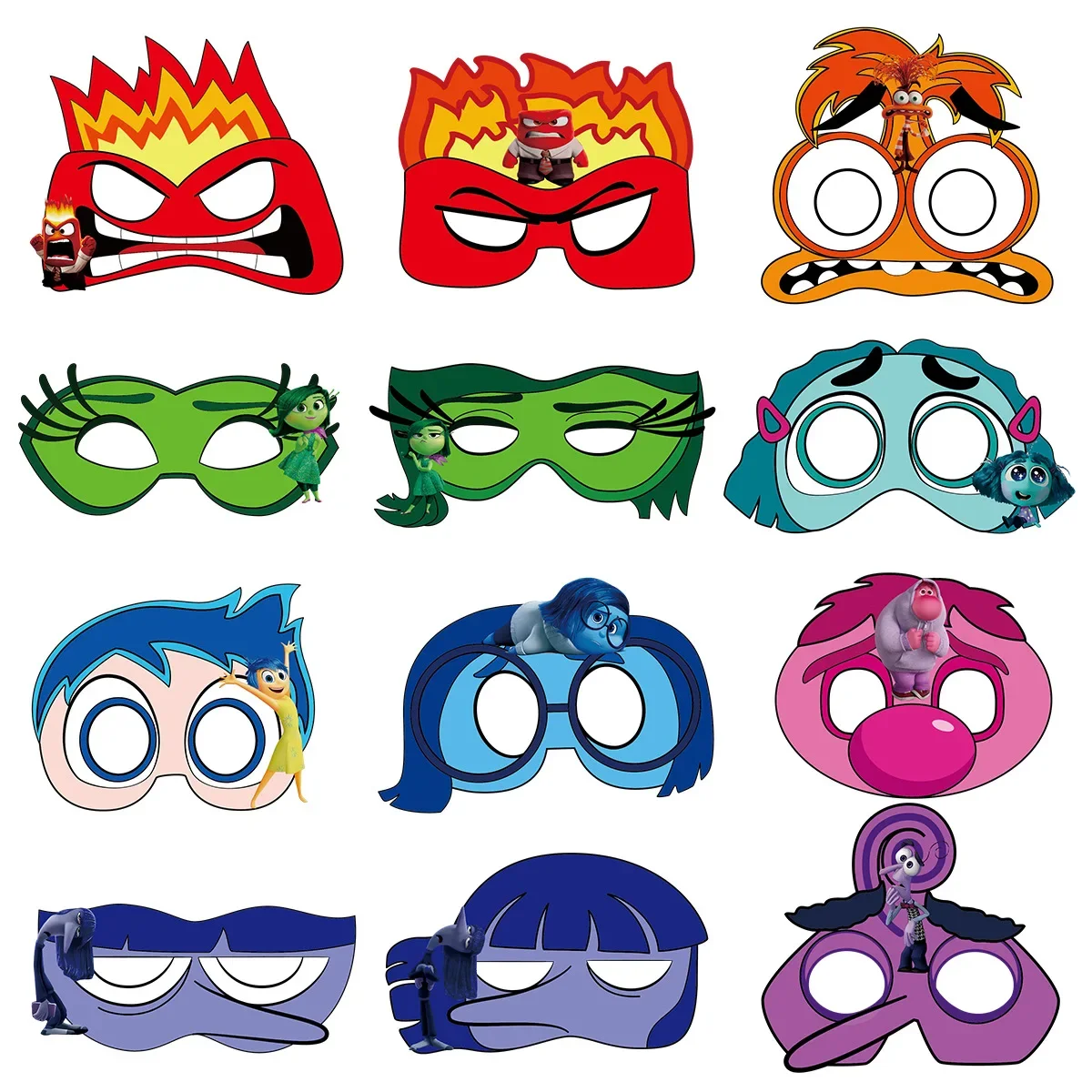 1Set Inside Out Theme Party Half Face Mask Decoration Children's Birthday Cosplay Props Makeup Ball Photography Paper Mask