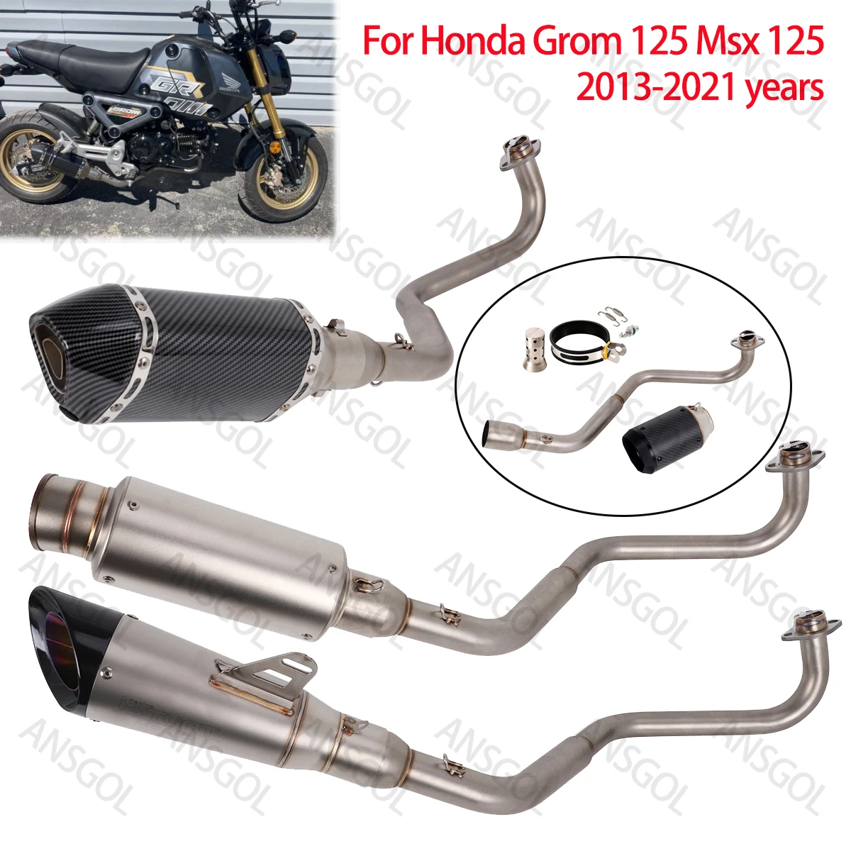 

Полная выхлопная система с низким креплением для Honda Grom 125 Msx 125 2013-2021 лет, передняя труба глушителя Moto Escape Grom 125 Systems