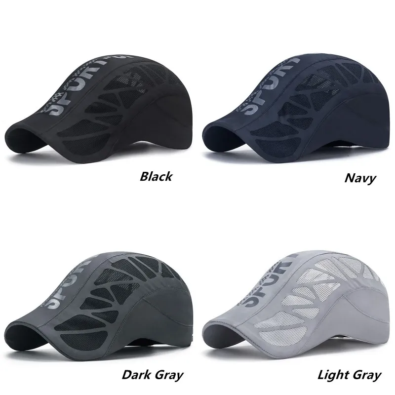 Summer Cool Breathable Mesh Quick Dry Hat Beret Cap Letter Printed Golf Cycling Sports Baseball Caps Newsboy Shade Sunhat Visor