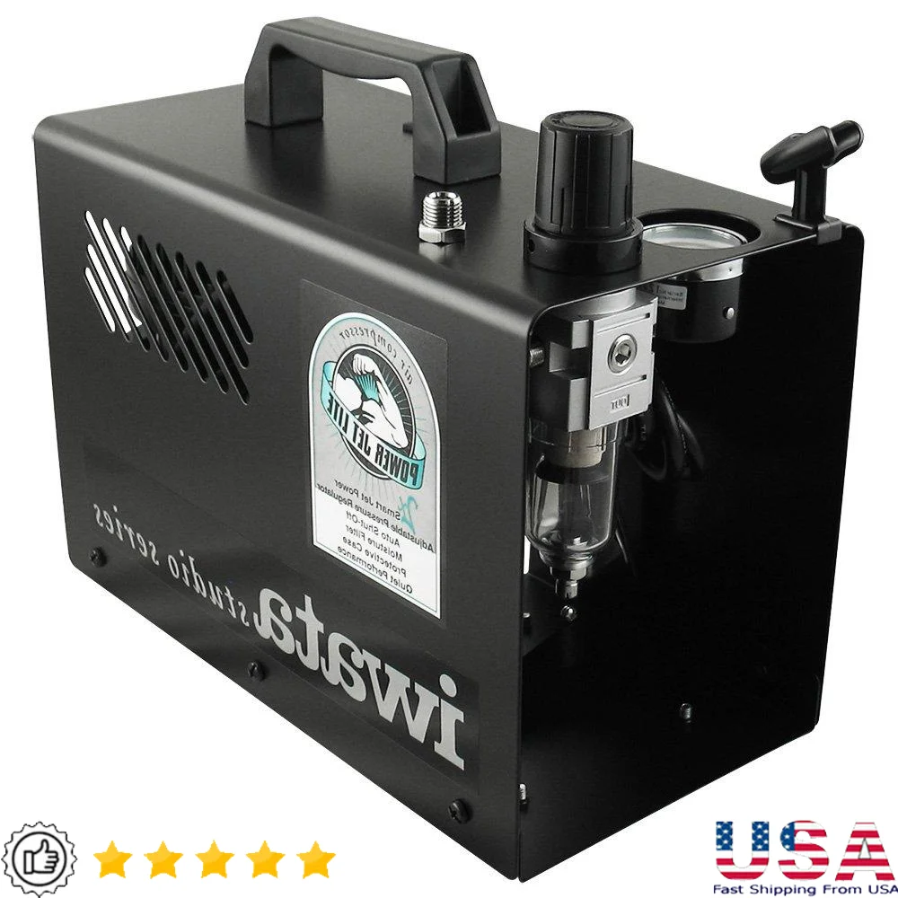 Double Piston Air Compressor Kit Studio Series Power Jet Lite Airbrushing Tool with Air Regulator and Moisture Filter 1/6HP 1-70