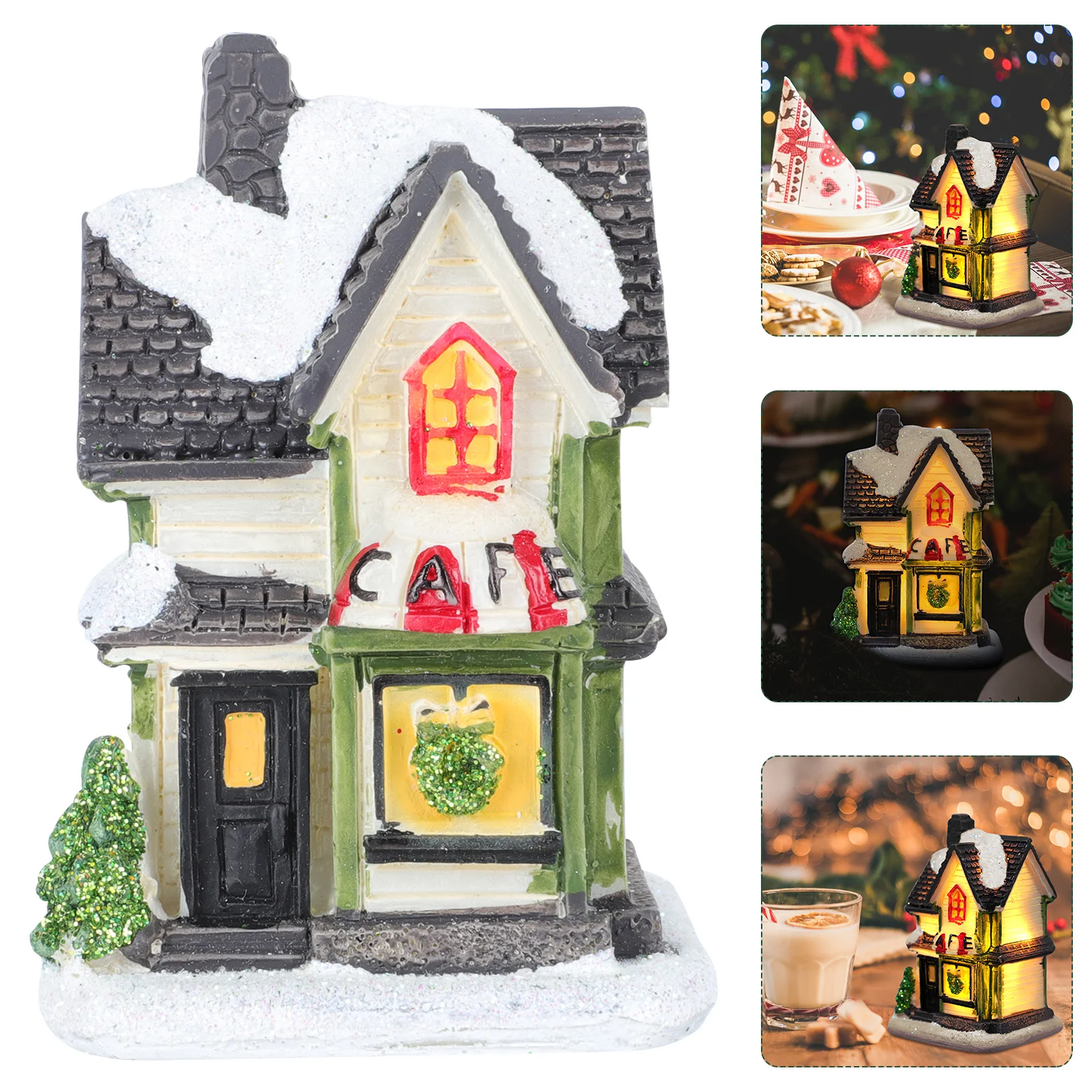 

1Pcs LED Christmas Mini House Decor Retro Resin Desktop Ornament Xmas Party Adornment Micro Luminous Holiday Supply