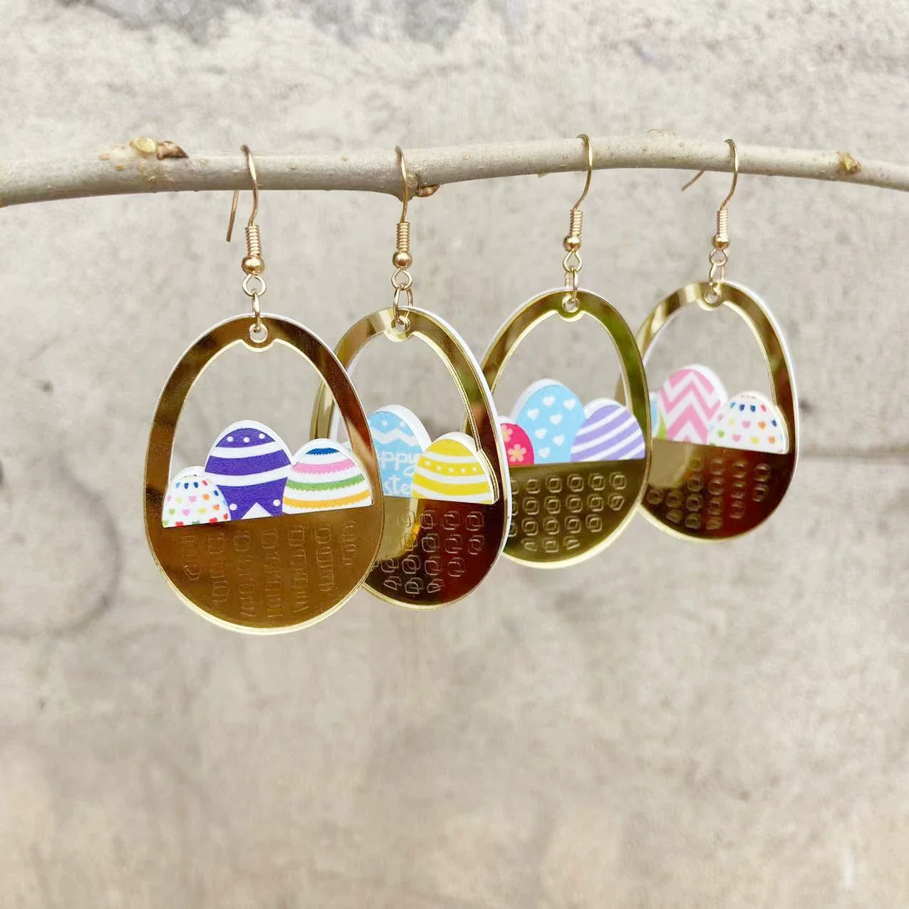 New Easter Egg Earrings Mirror Gold Double-layer Basket Easter Egg Sweet And Cute Earrings Easter Holiday Decoration