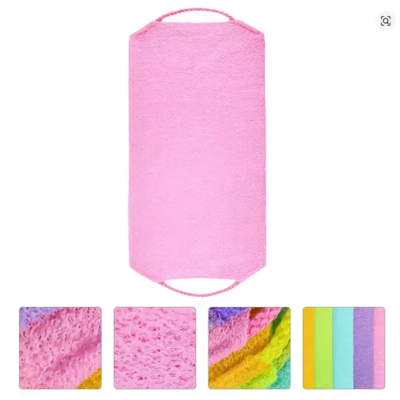 Reusable Exfoliating Bath Scrubber with Handles Long Shower Washcloth Back Clean Towel Soft Skin Body Scrub for Home Spa Bathing