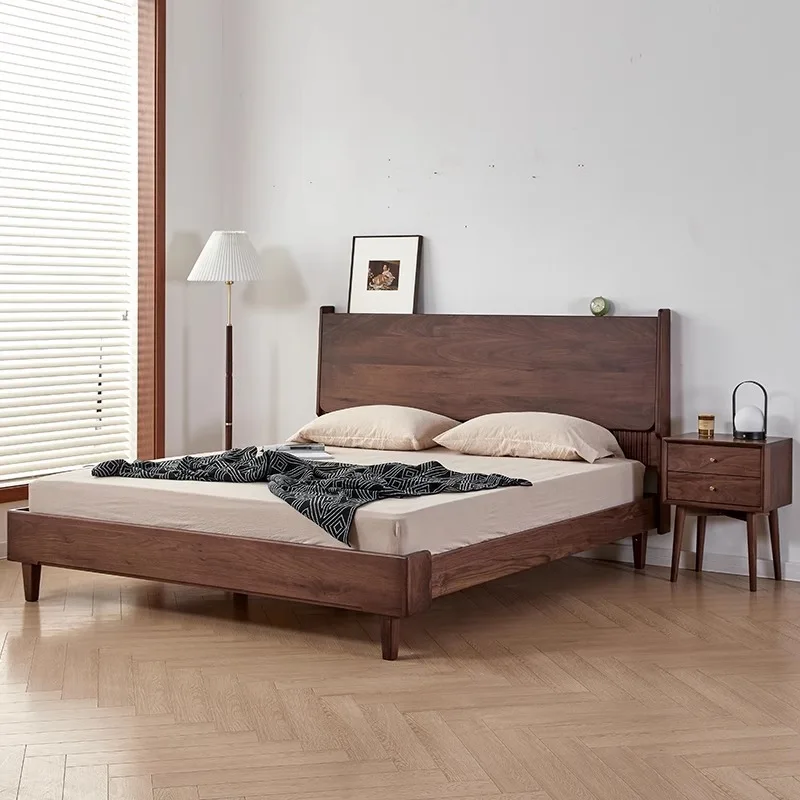 

Customizable North American led luxury master bedroom double full solid wood wedding bed simple bedroom backrest organ bed