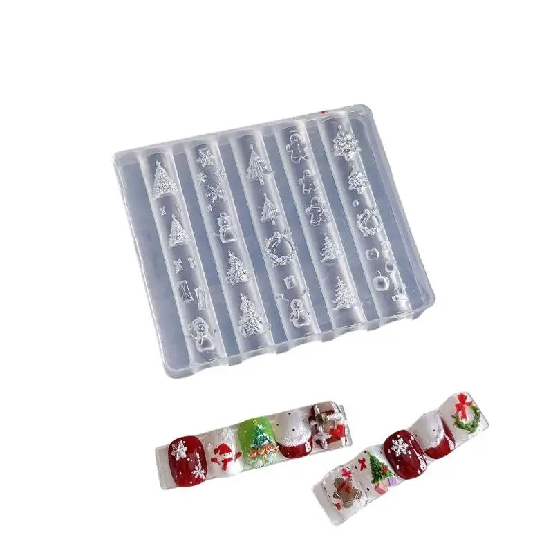 Weihnachts-Nagelkunst-Silikonform mit niedlichen Schneeflocken, Schneemännern und Schleifen für Feiertags-DIY-Maniküre, Geschenk für Mädchen – Detail 7