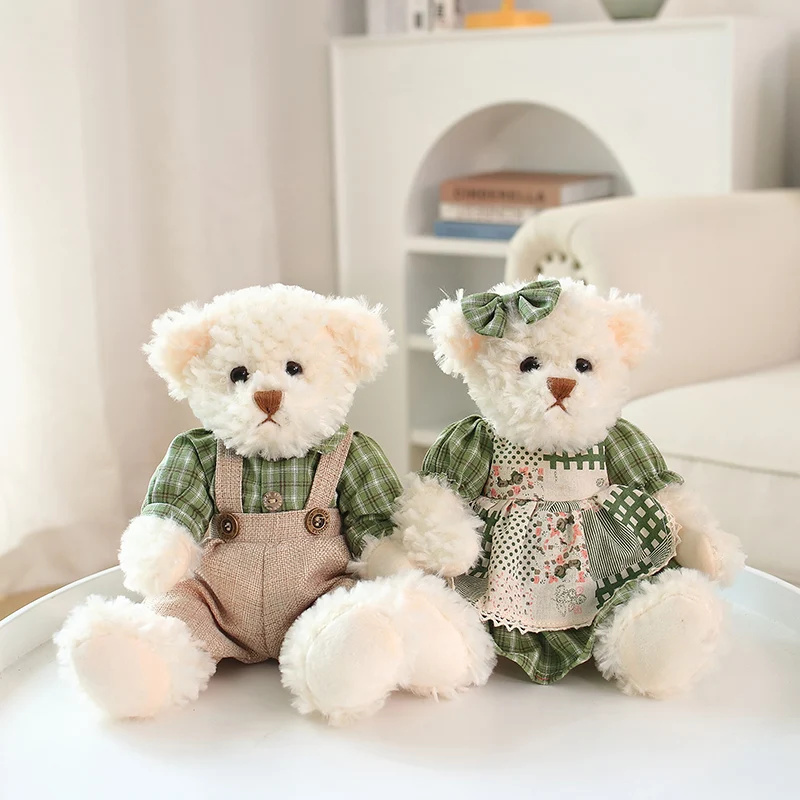 Peluche ours en peluche pour Couple, 26cm, rose, vert, Kawaii, vêtements, poupée douce pour filles, cadeaux de vacances