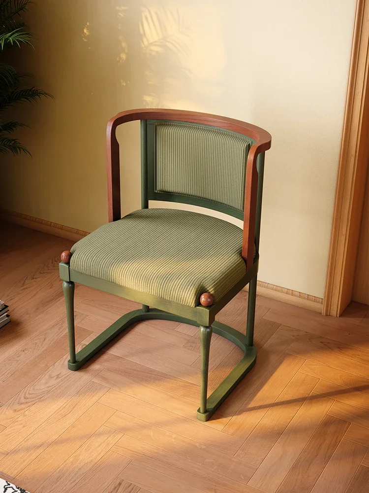 Solid wood chair living room French, retro soft bag balcony tea chair, master curved backrest