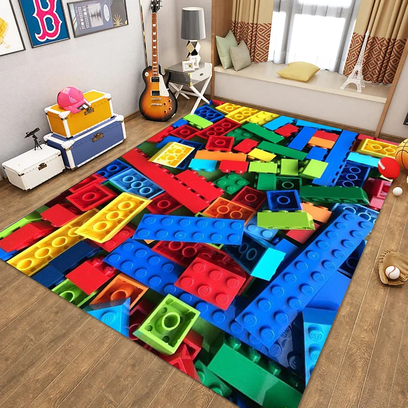 Colorful L-LEGO Building Blocks Theme Carpet Mat for Children's Playroom Living Room Floor Decor rugs