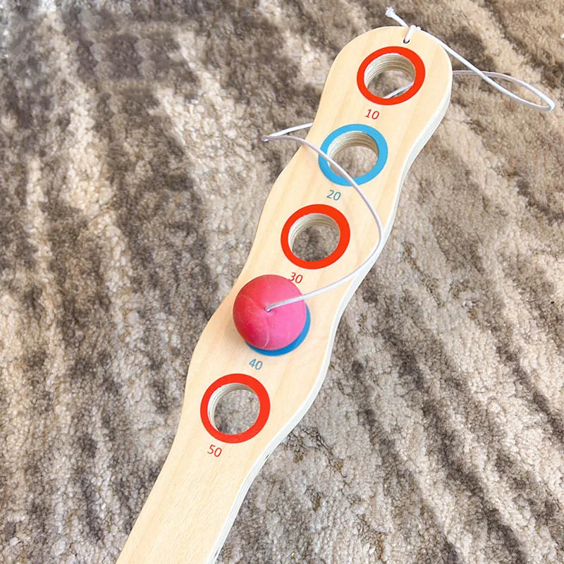 Vaardigheidsbal Houten doelbal met elastisch koord Hand-oogcoördinatie voor kinderen Vaardigheidsspel Interactieve zintuiglijke training Kinderspeelgoed