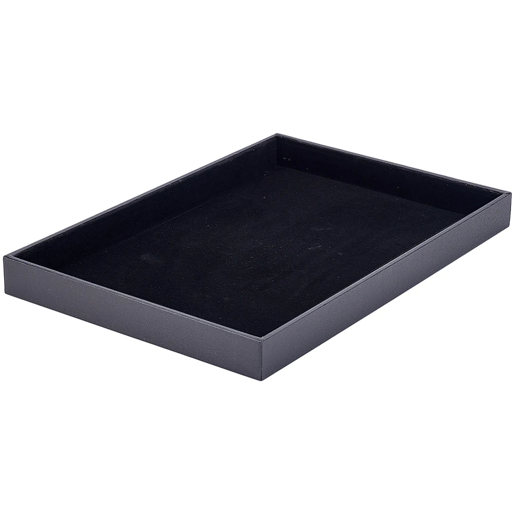 Velvet Jewelry Tray for Drawers Black Covered Wood Display Trays Stackable Jewelry Organizer Tray for Necklace Bracelet Ring