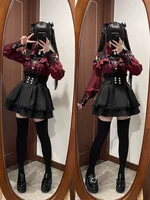 High Waist Lolita School orm Set Winter Faion oulder Bared irt And  Skirt Spicy Girl Clete Outfit Polyester ... - Image 3