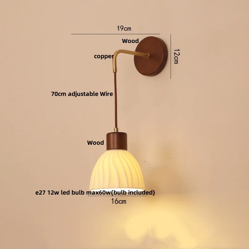 IWHD Simple Adjustable LED Wall Light Fixture Dining Room Study Bar Home Decor Ceramic Wood Base Bedside Lamp Lamparas De Pared