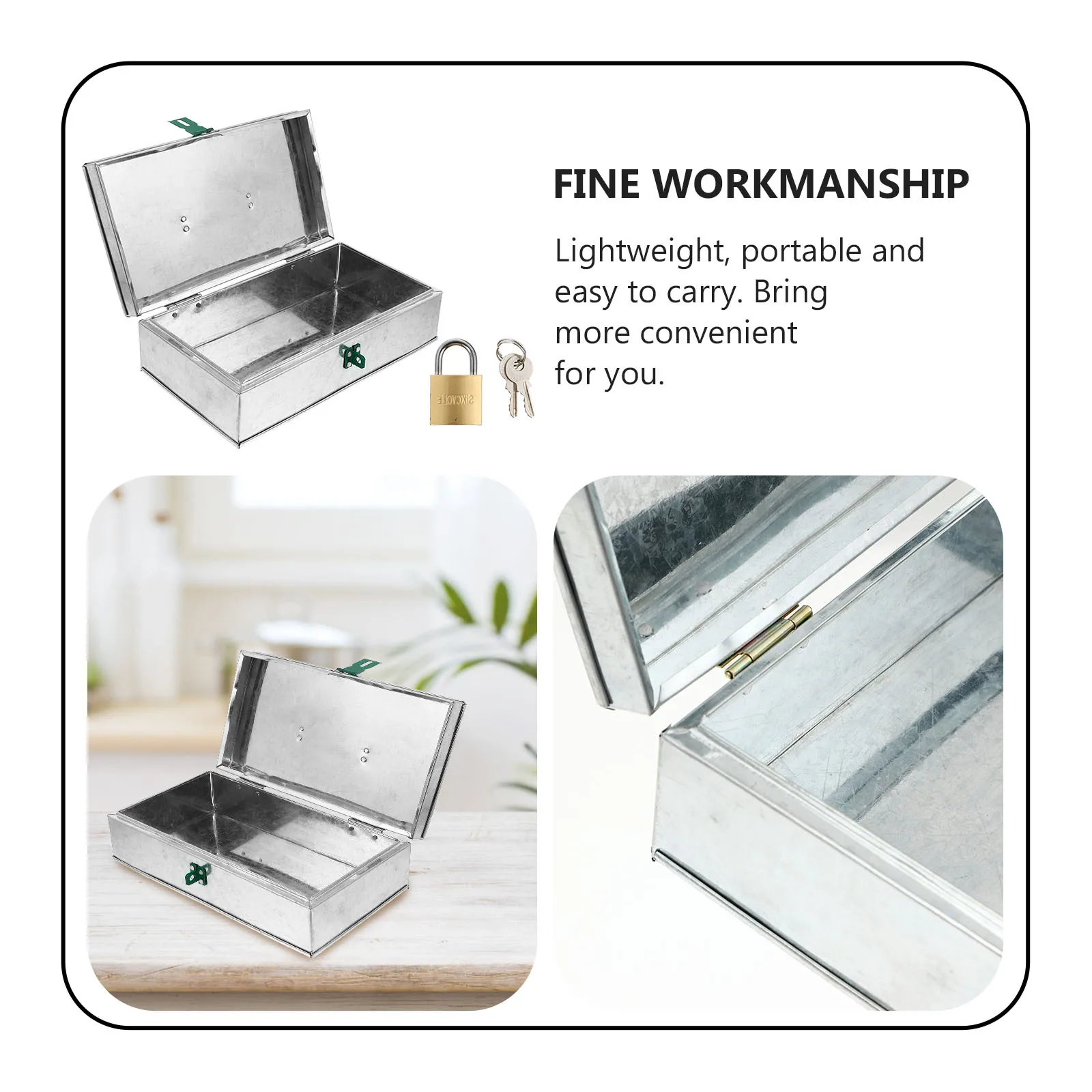 

1Pcs Silver Iron Storage Box with Handle Lock Durable Tool Storage Case for Household and Office Tool Box Simple Kit