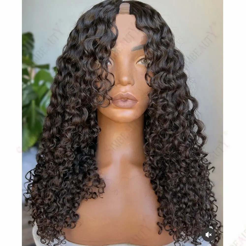 Kinky Curly Dunkelbraune Highlights 100% Remy Echthaar 1x4 Größe U-Part Perücken für Schwarze Frauen, Klebefreie Clip-in U-Part Perücken, Natürlich – Detail 3