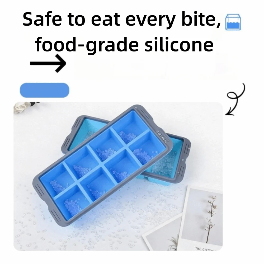 Easy Demould Food Grade Silicone Ice Cube Tray Large Size With Lid Freezer Mold 2/4/6Grid Food Container Household Use