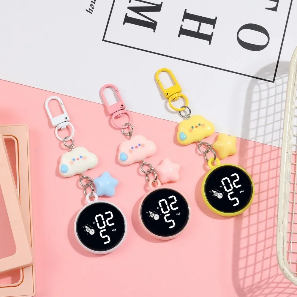 Cartoon Keychain Hanging Watch LED Display Portable Mini Pocket Watch Plastic Clock Pendant Keychain Backpack Decoration