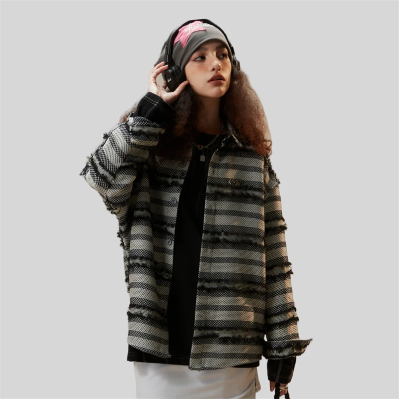 Fine Elegant Blouses for Women 2023 New Luxury Designer Fashion Button Up Linen Striped Shirt Man Plus Size Women's Tweed Jacket