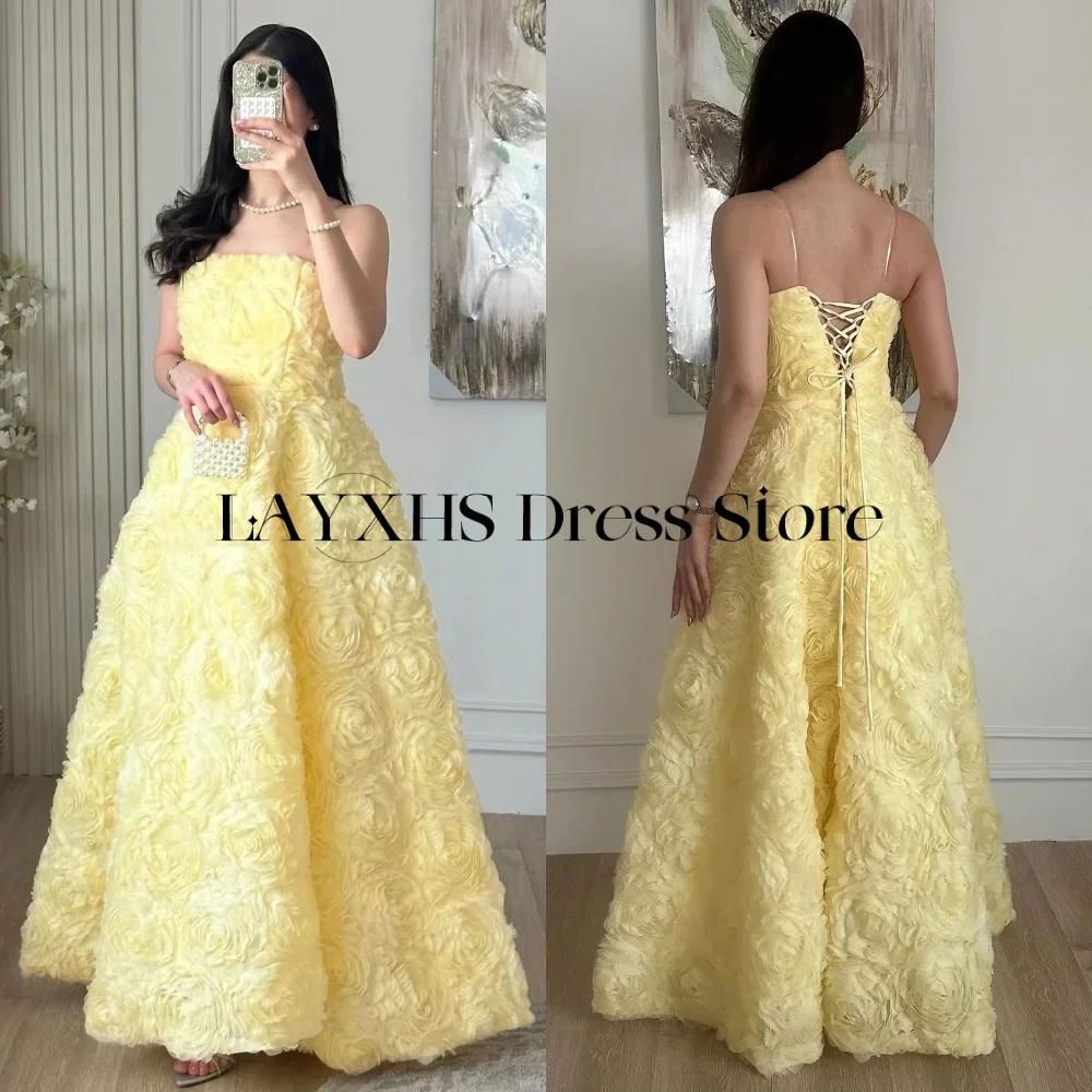 LAYXHS-vestidos de noche sin tirantes de lujo, vestidos de fiesta de flores con cordones, color amarillo, personalizados, пла Heiе Ramonч ». Khuе