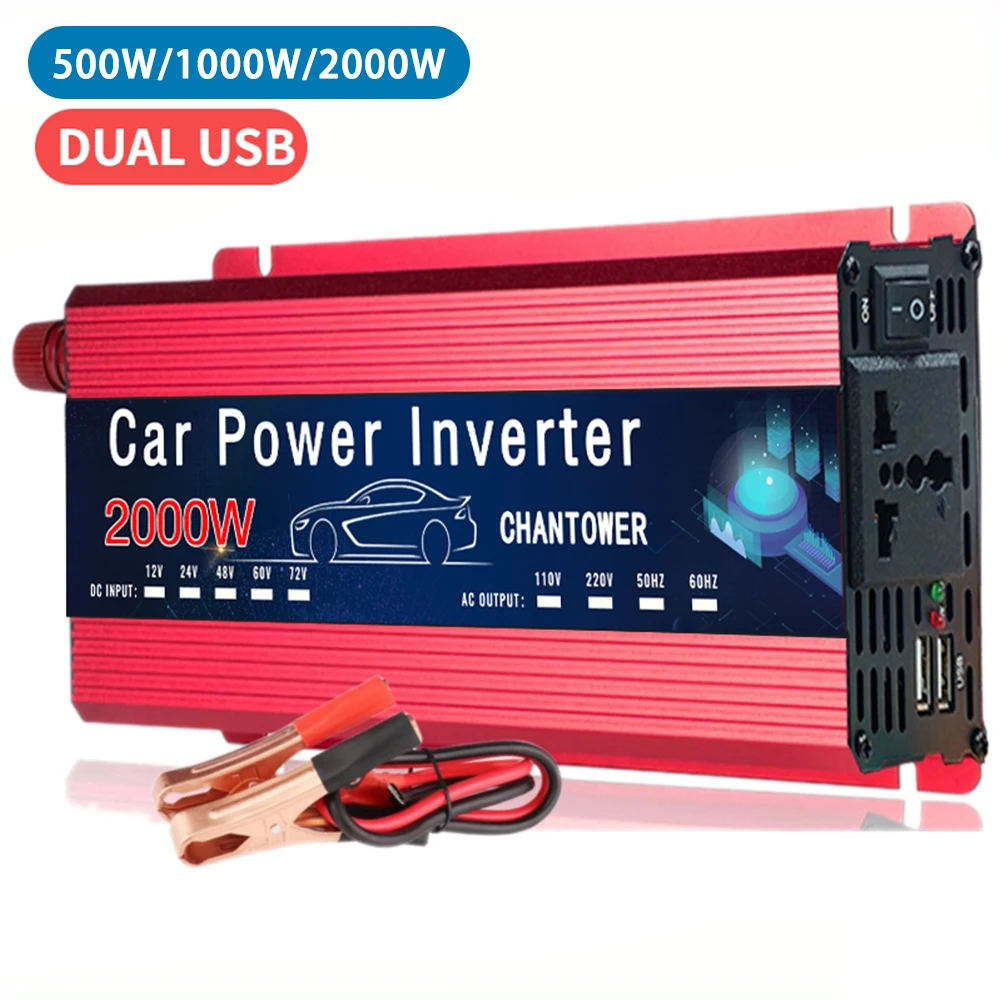 Car Power Inverter 12V 220V Dual USB 500W 1000W 2000W Universal Socket Solar Inverter for Phone, iPad, Laptop