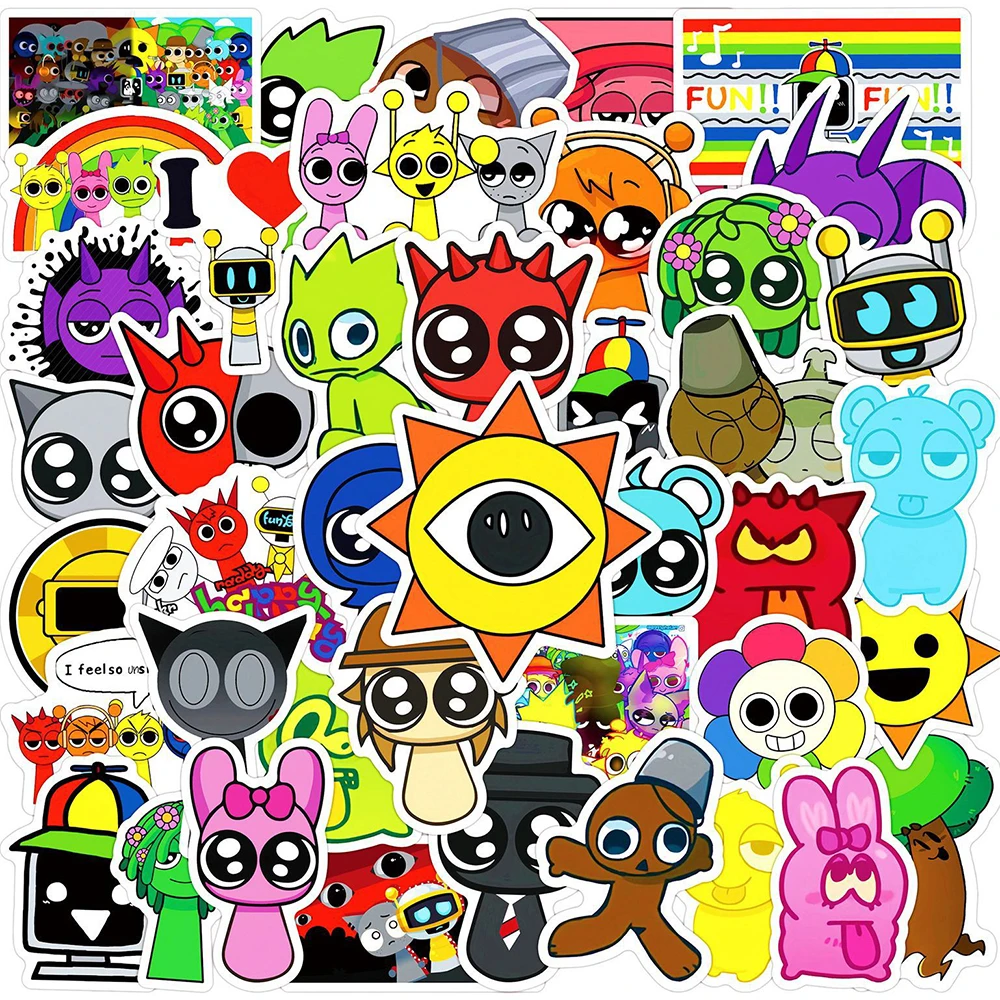 10/30/60pcs Incredibox Sprunki 만화 스티커 애니메이션 음악 게임 스티커 노트북 전화 스크랩북 자전거 낙서 데칼 어린이 장난감