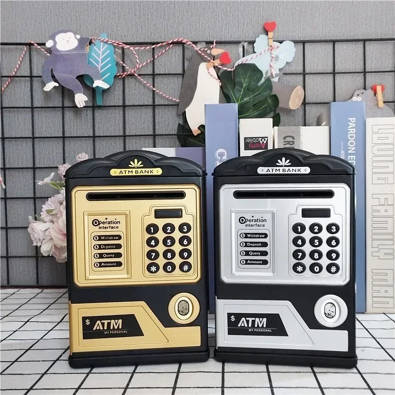 Electronic Saving Piggy Banks, Cute ATM Machine with Fingerprint Password, Safe Box with Music, Coin Box Bank