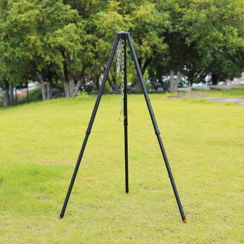 1Pc Outdoor Bonfire Tripod Camping Picnic Campfire Cooking Pot Hanging Chain Triangle Support Stand Rack BBQ Camping Supplies