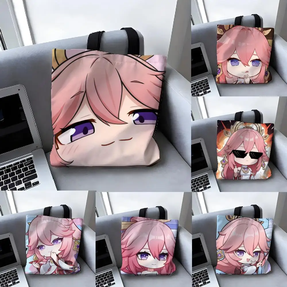 

Сумка-тоут Yae Miko Cute Chibi: универсальная холщовая сумка через плечо большой вместимости для женщин