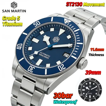 San Martin SN0121TD 300M Diving Watch Man Grade5 Titanium Mechanical Watch ST2130 Movement Sapphire 39Mm Luxury Wrist Watch