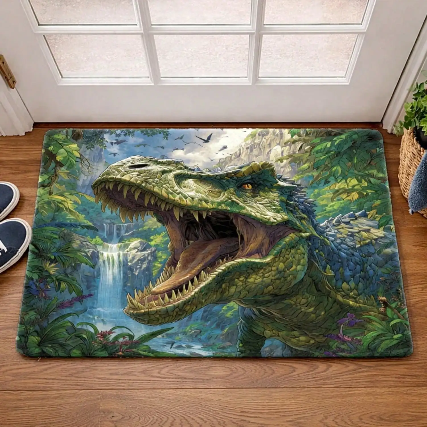 1pc Jurassic Dinosaur Suitable For Entryway, Non-Slip Rubber Base, Machine Washable With Mat, Suitable For Door, Kitchen, Bedroom, Indoor/Outdoor Use, Room