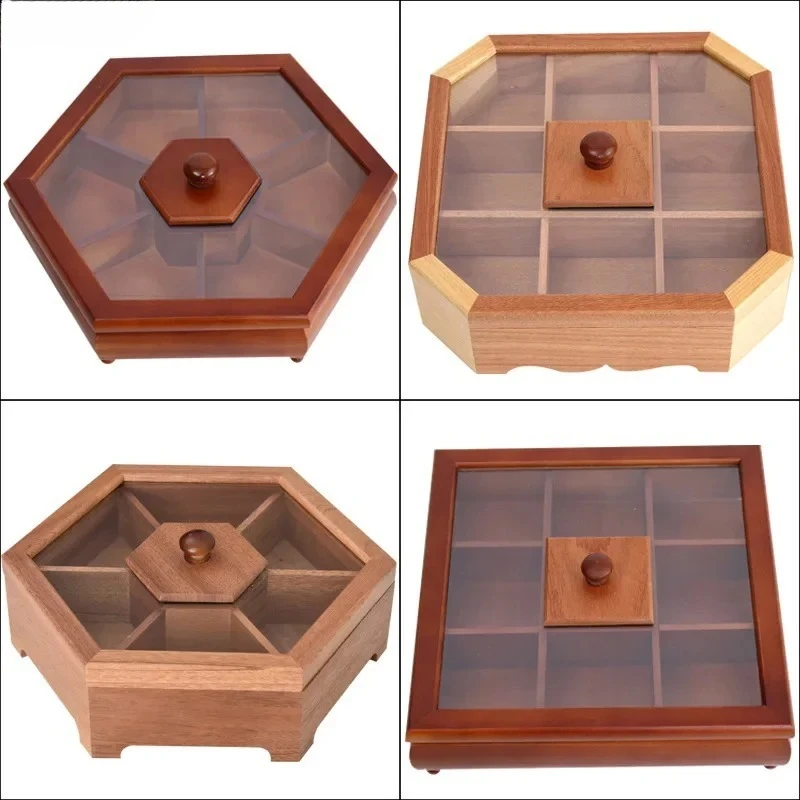 Creative Pine Chinese Dried Fruit Box Living Room Split with Cover Candy Box Wood Nut Snack Solid Wood Storage Box