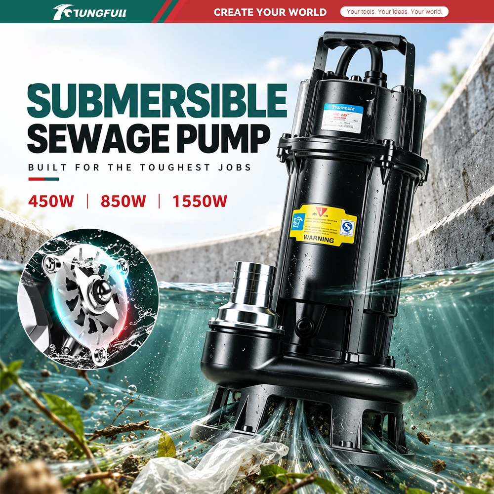 Submersible Cutting Pump 450W‑1550W Sewage Water Pump For Septic Tank Farmland Dirty Water Drainage Cleaning Work